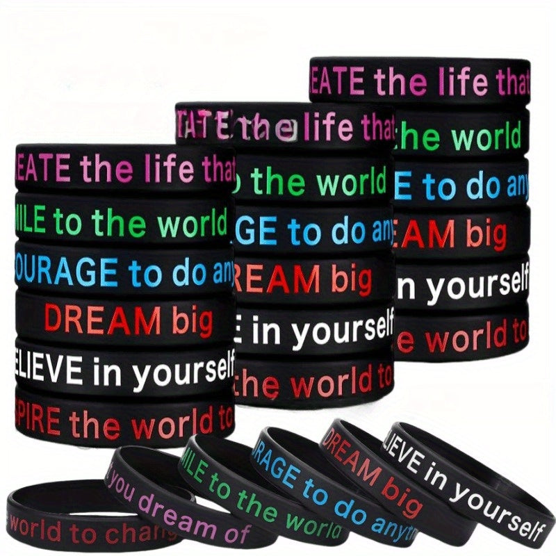 12 Pcs Slogan Rubber Wristband Bracelet 20 32x1 22 Cm