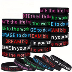12 Pcs Slogan Rubber Wristband Bracelet 20 32x1 22 Cm