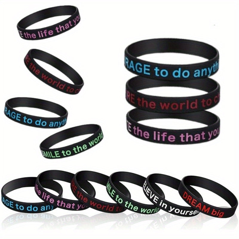 12 Pcs Slogan Rubber Wristband Bracelet 20 32x1 22 Cm