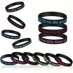 12 Pcs Slogan Rubber Wristband Bracelet 20 32x1 22 Cm