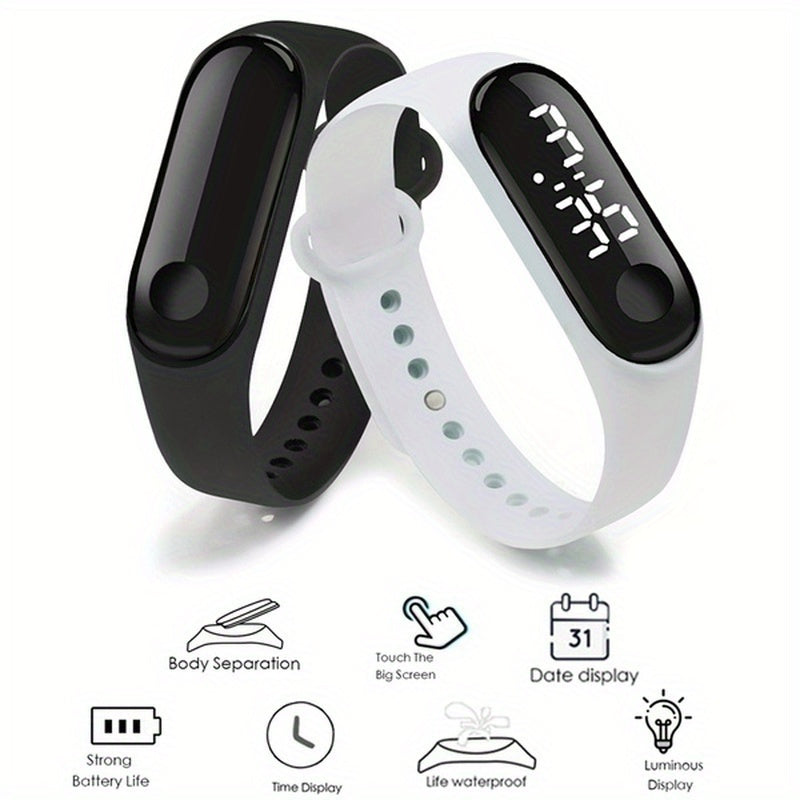 LED Digital Touch Screen Sports Watch Silicone Band Students