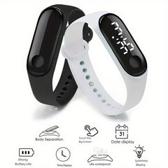LED Digital Touch Screen Sports Watch Silicone Band Students