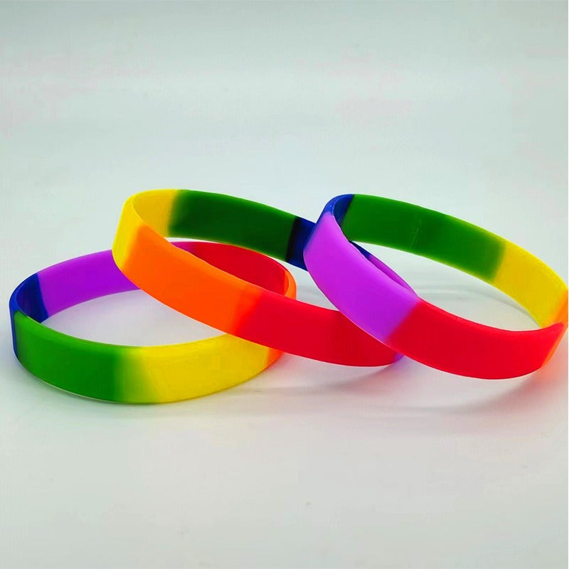 12 Pcs Rainbow Silicone Bracelet Wristband for Party Supplies