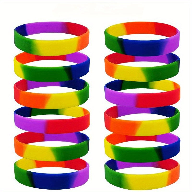 12 Pcs Rainbow Silicone Bracelet Wristband for Party Supplies