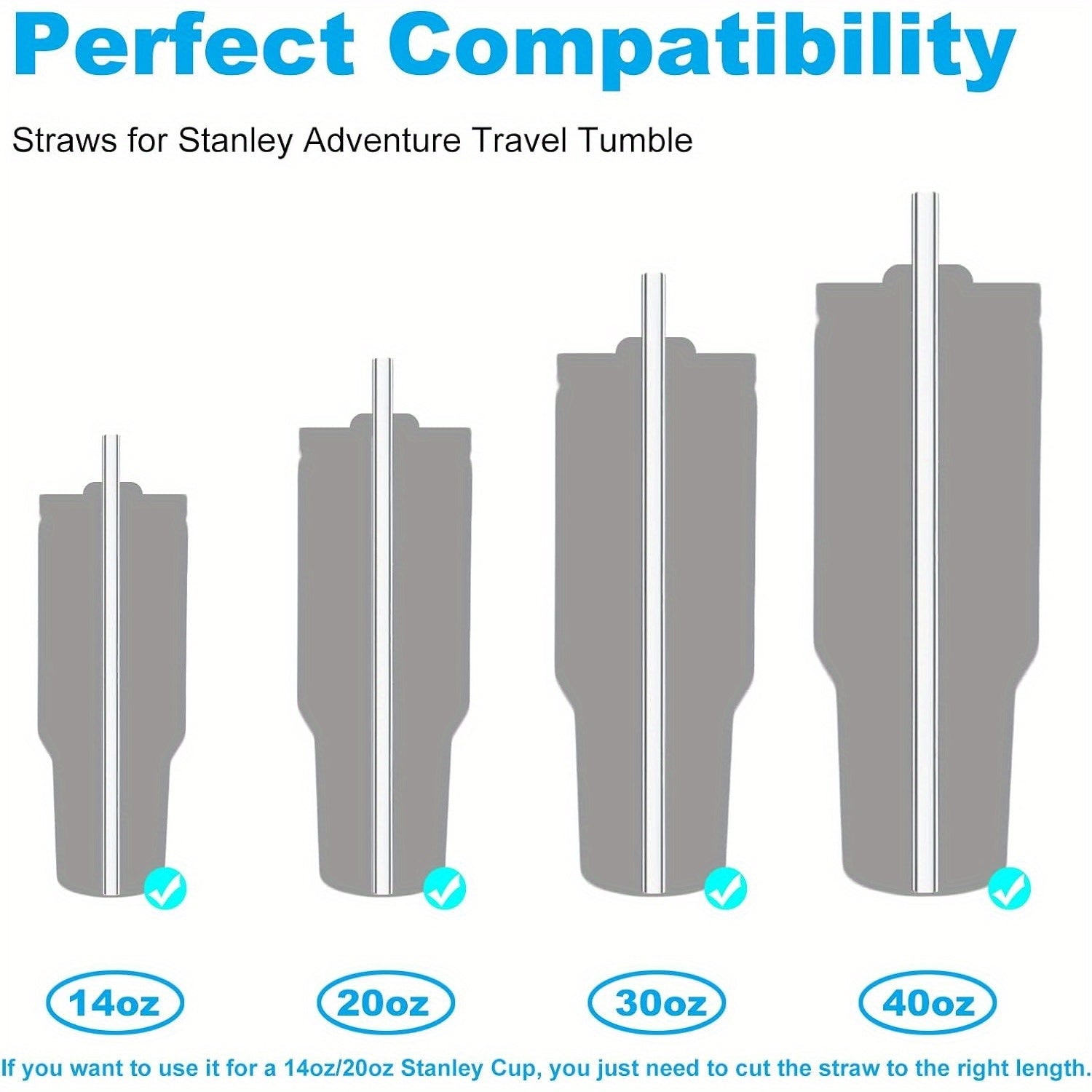 8pcs Replacement Straws with Cleaning Brush - Reusable Cup Accessories