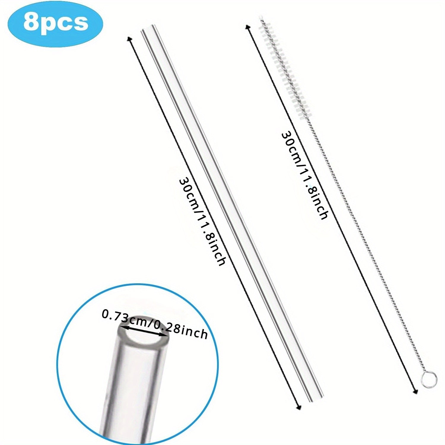 8pcs Replacement Straws with Cleaning Brush - Reusable Cup Accessories