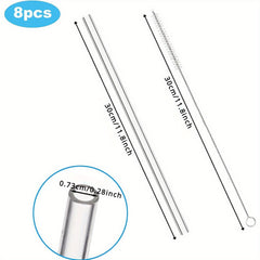 8pcs Replacement Straws with Cleaning Brush - Reusable Cup Accessories