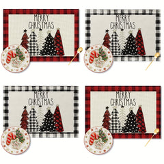2pcs Christmas Placemat Red Plaid Heat Insulation Pad Kitchen Decor