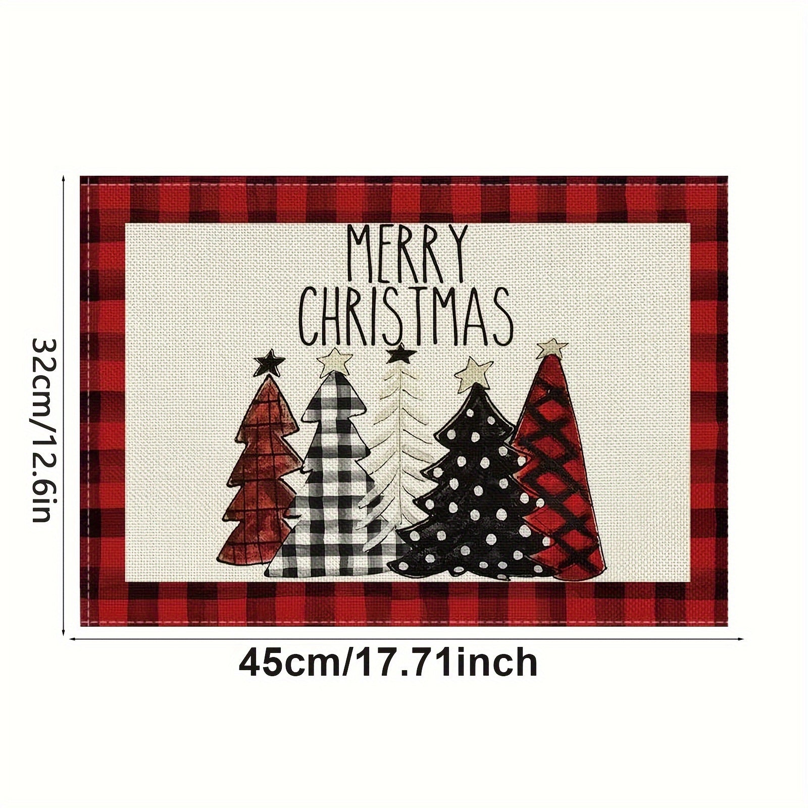 2pcs Christmas Placemat Red Plaid Heat Insulation Pad Kitchen Decor