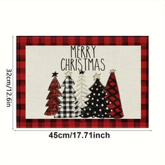 2pcs Christmas Placemat Red Plaid Heat Insulation Pad Kitchen Decor