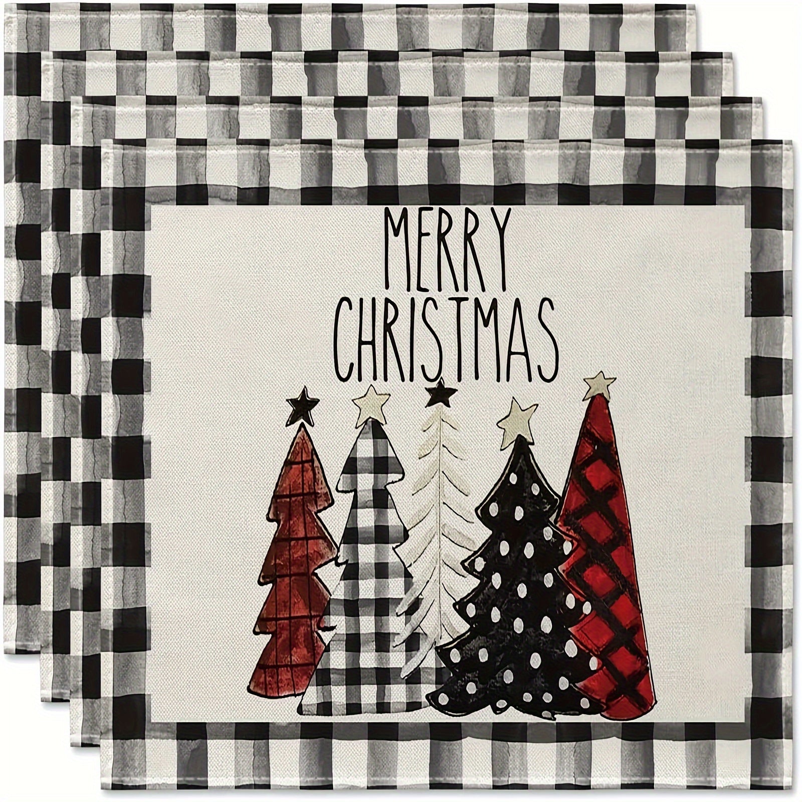 2pcs Christmas Placemat Red Plaid Heat Insulation Pad Kitchen Decor