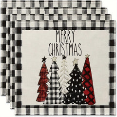 2pcs Christmas Placemat Red Plaid Heat Insulation Pad Kitchen Decor