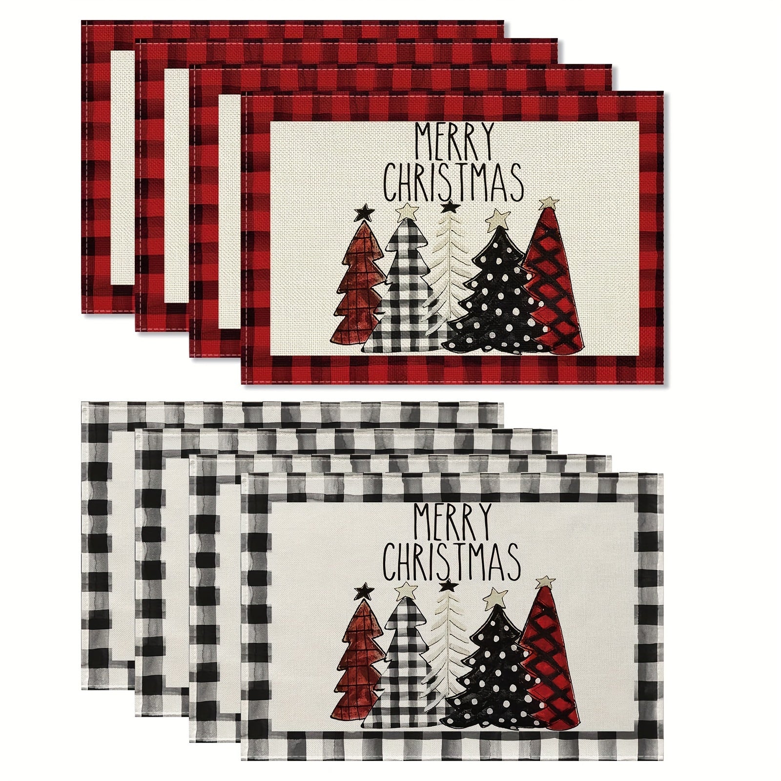 2pcs Christmas Placemat Red Plaid Heat Insulation Pad Kitchen Decor