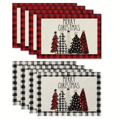 2pcs Christmas Placemat Red Plaid Heat Insulation Pad Kitchen Decor