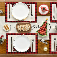 2pcs Christmas Placemat Red Plaid Heat Insulation Pad Kitchen Decor