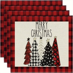 2pcs Christmas Placemat Red Plaid Heat Insulation Pad Kitchen Decor