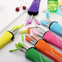 Stainless Steel Straws Set with Silicone Head Replacement, Brush, Storage Bag