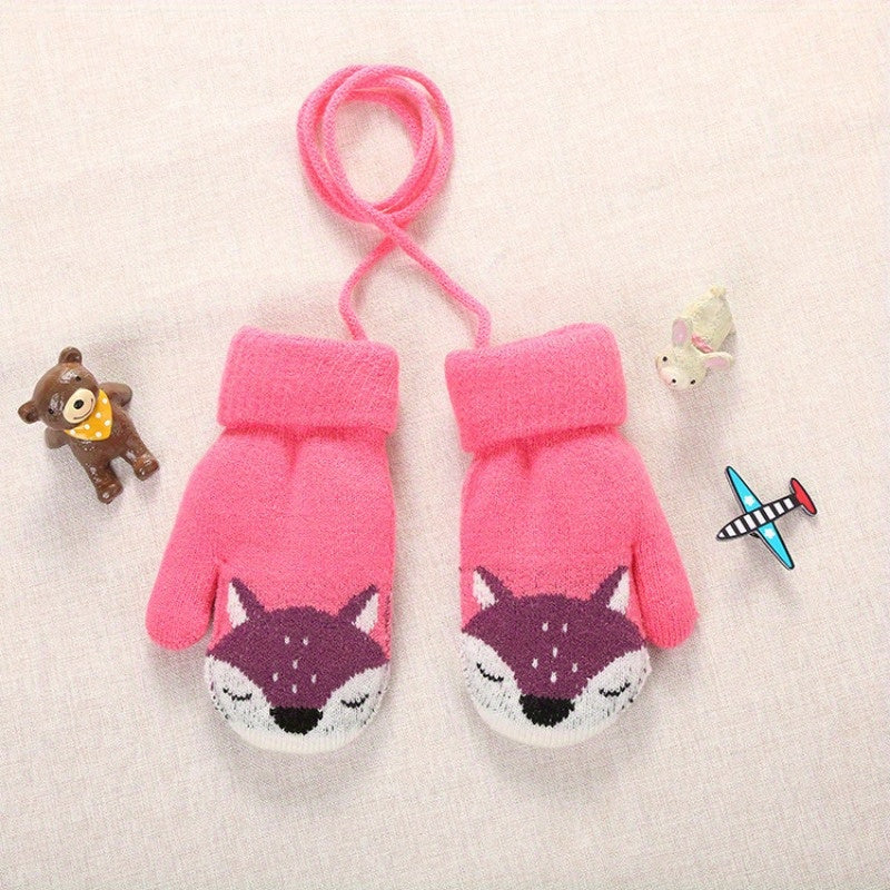 Kids Cartoon Knit Gloves Double Layer Outdoor Warm Gloves