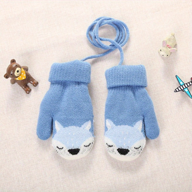 Kids Cartoon Knit Gloves Double Layer Outdoor Warm Gloves
