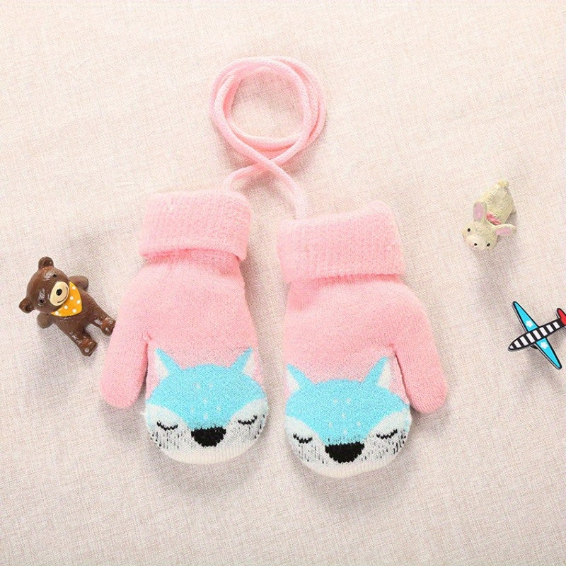 Kids Cartoon Knit Gloves Double Layer Outdoor Warm Gloves