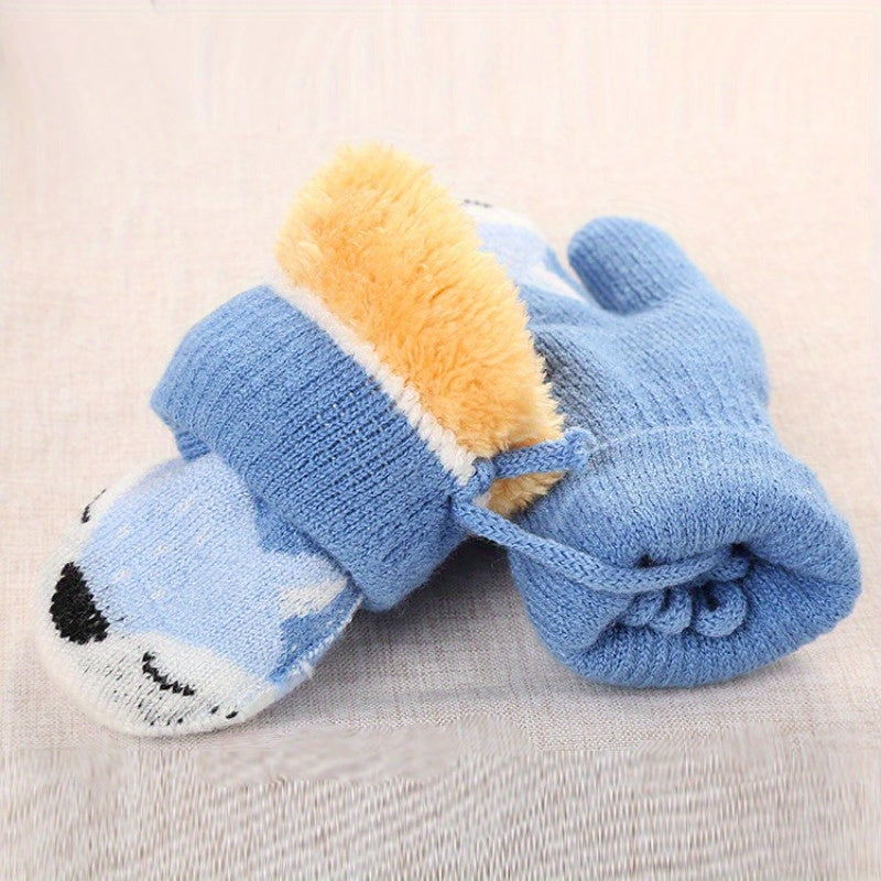 Kids Cartoon Knit Gloves Double Layer Outdoor Warm Gloves