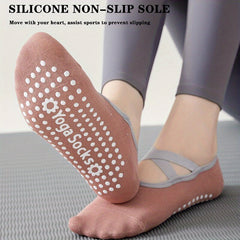 2 Pairs Non Slip Pilates Socks with Silicone Dots - Indoor Fitness Training