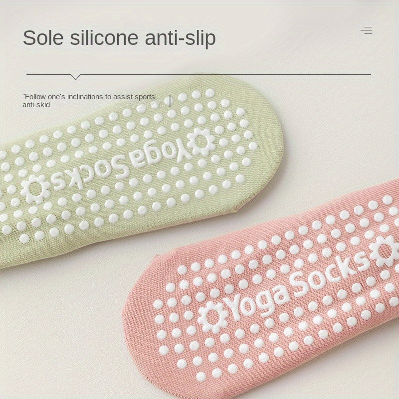 2 Pairs Non Slip Pilates Socks with Silicone Dots - Indoor Fitness Training