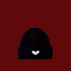 Warm Love Heart Embroidered Knitted Beanie Hat for Winter