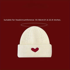 Warm Love Heart Embroidered Knitted Beanie Hat for Winter