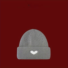 Warm Love Heart Embroidered Knitted Beanie Hat for Winter