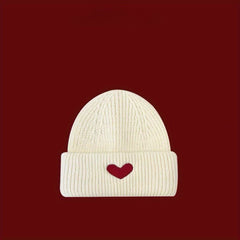 Warm Love Heart Embroidered Knitted Beanie Hat for Winter