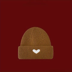 Warm Love Heart Embroidered Knitted Beanie Hat for Winter