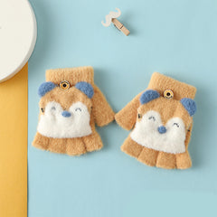 Kids Plush Knitted Half Finger Gloves For Autumn and Winter