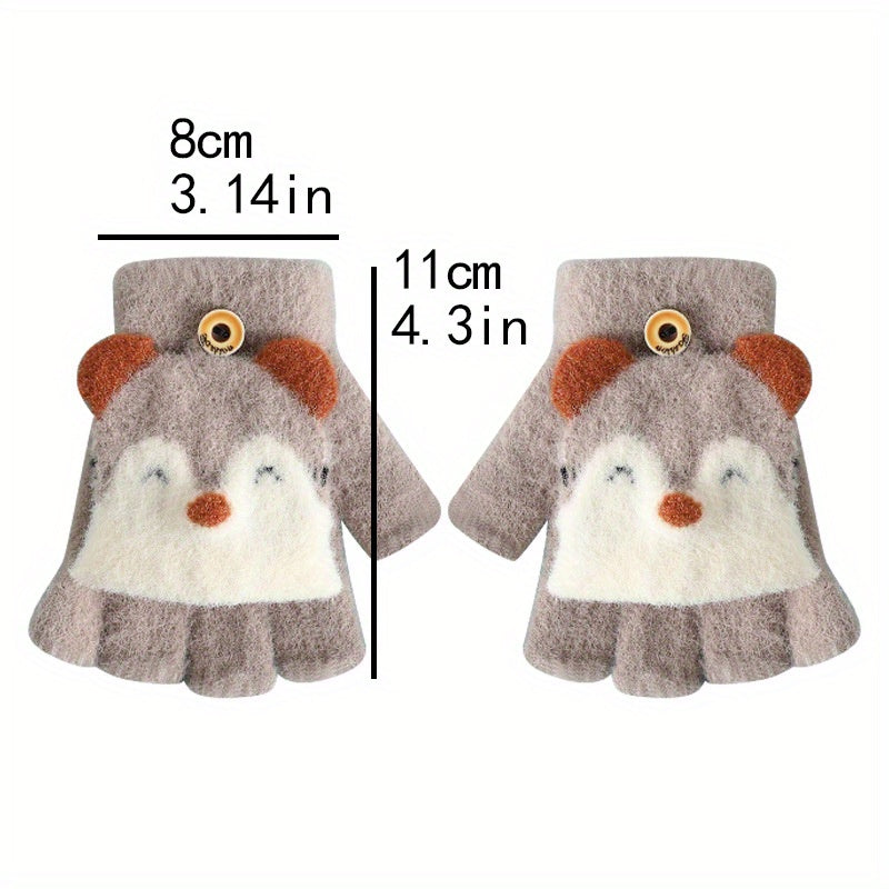 Kids Plush Knitted Half Finger Gloves For Autumn and Winter