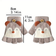 Kids Plush Knitted Half Finger Gloves For Autumn and Winter