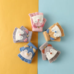 Kids Plush Knitted Half Finger Gloves For Autumn and Winter