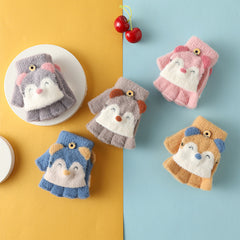 Kids Plush Knitted Half Finger Gloves For Autumn and Winter