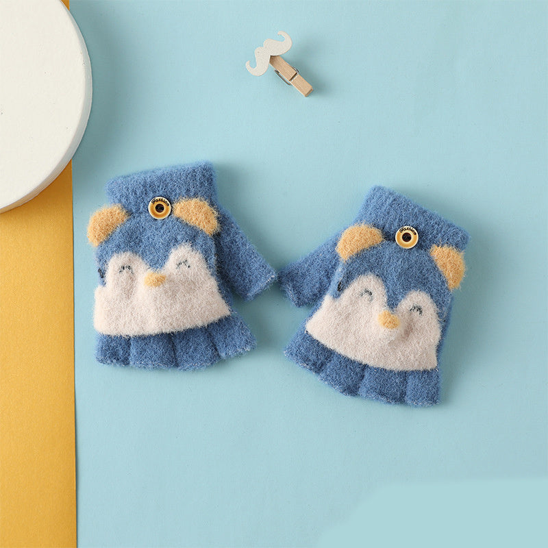 Kids Plush Knitted Half Finger Gloves For Autumn and Winter