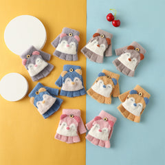Kids Plush Knitted Half Finger Gloves For Autumn and Winter