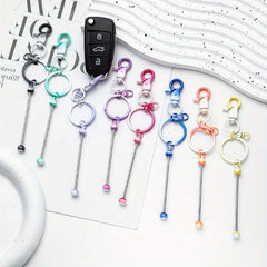 8pcs Gradient Metal DIY Bead Keychains Keyring Bag Car Key Pendant