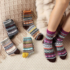 5 Pairs Winter Crew Socks Wool Cotton Multicolor Size 5-9 EU 35-40