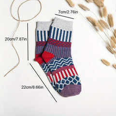 5 Pairs Winter Crew Socks Wool Cotton Multicolor Size 5-9 EU 35-40