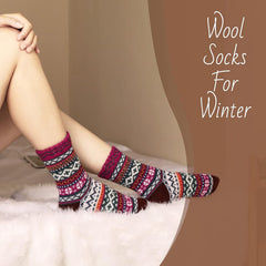 5 Pairs Winter Crew Socks Wool Cotton Multicolor Size 5-9 EU 35-40