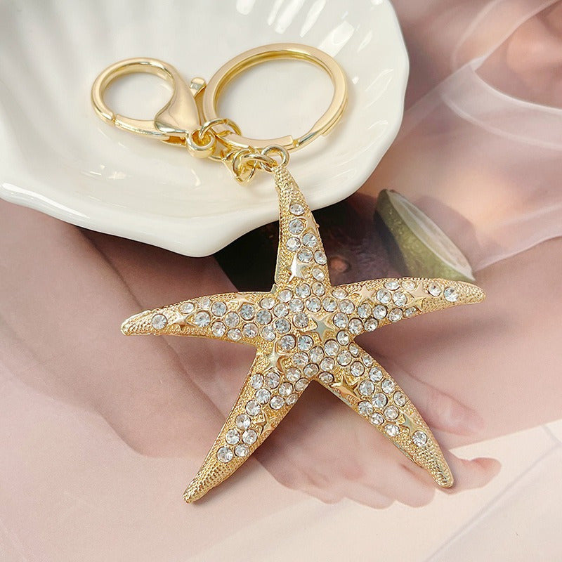 Pentagram Keychain Rhinestone Metal Keyring Pendant Gift Women