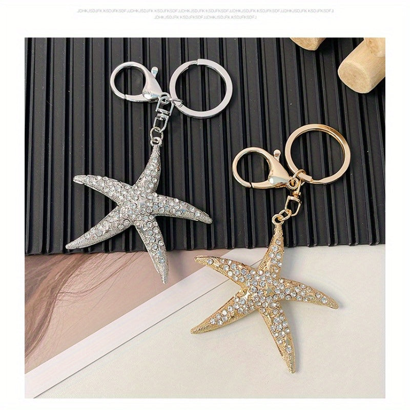 Pentagram Keychain Rhinestone Metal Keyring Pendant Gift Women