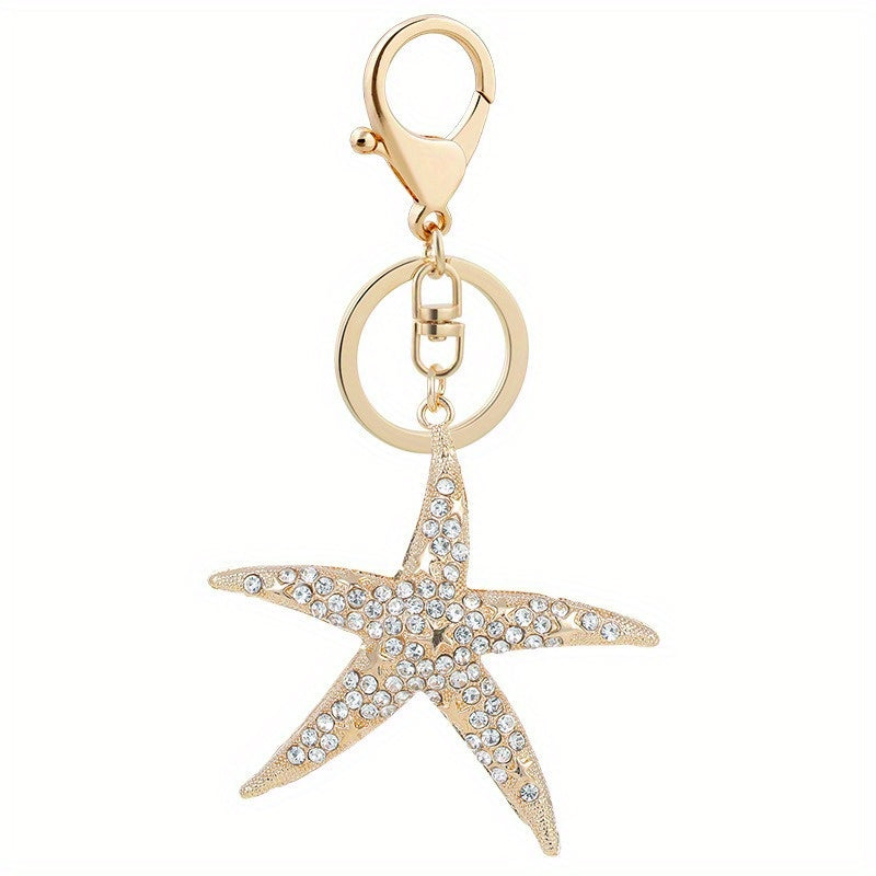 Pentagram Keychain Rhinestone Metal Keyring Pendant Gift Women