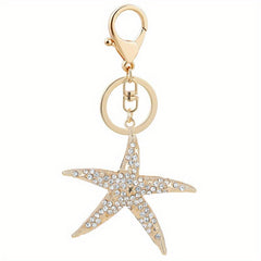 Pentagram Keychain Rhinestone Metal Keyring Pendant Gift Women