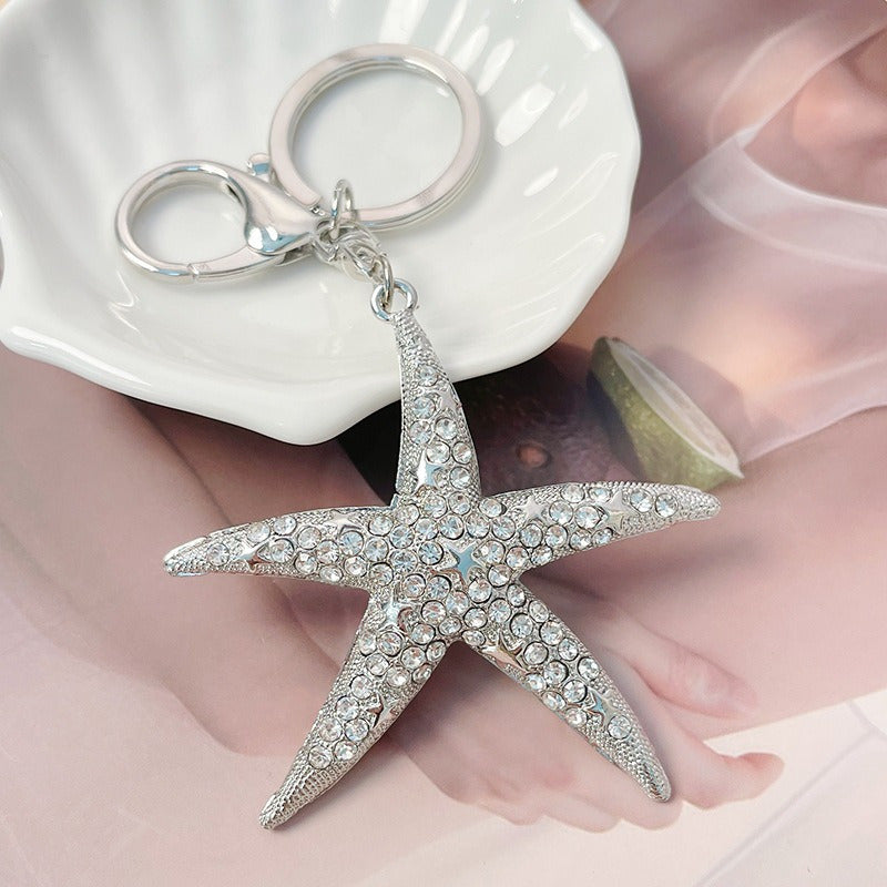 Pentagram Keychain Rhinestone Metal Keyring Pendant Gift Women