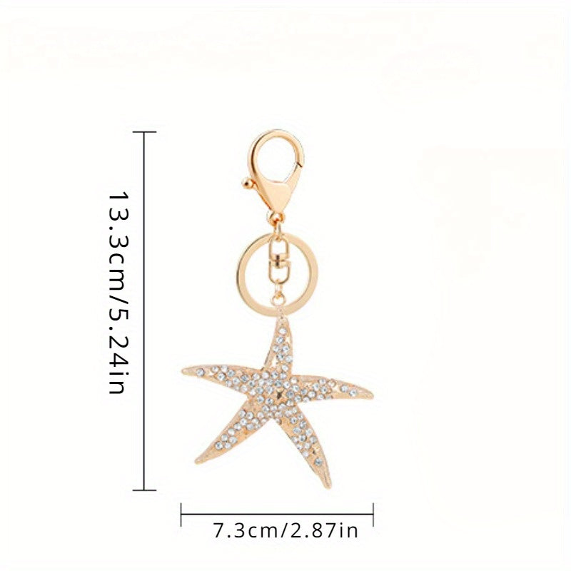 Pentagram Keychain Rhinestone Metal Keyring Pendant Gift Women