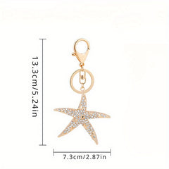 Pentagram Keychain Rhinestone Metal Keyring Pendant Gift Women